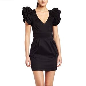 French Connection Wendy V-Neck Black Ruffle Sleeve Dress size 6